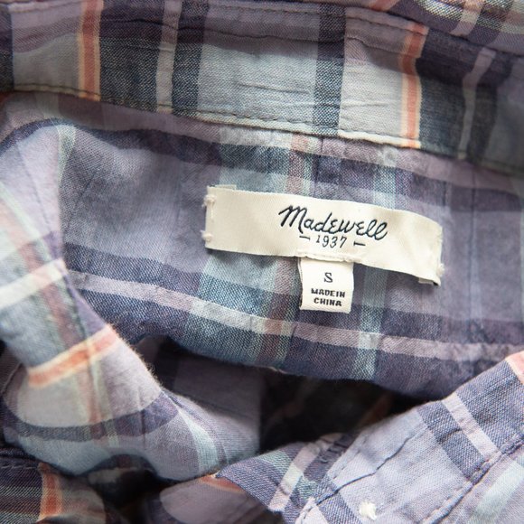 Madewell Shrunken Trapeze Shirt Plaid Button Front Cotton Blue Pink Size Small - Picture 4 of 6